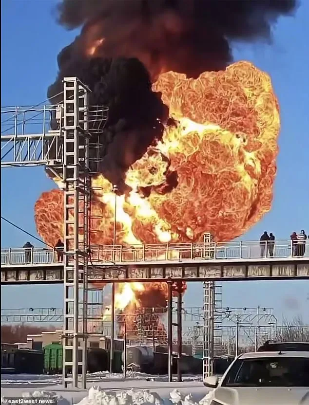 Mushroom-Shaped Fireball from Fuel Wagon Explosion Disrupts Critical Russian Supply Route