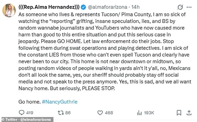 Tucson's Nancy Guthrie Disappearance Sparks Public Frenzy and Official Frustration