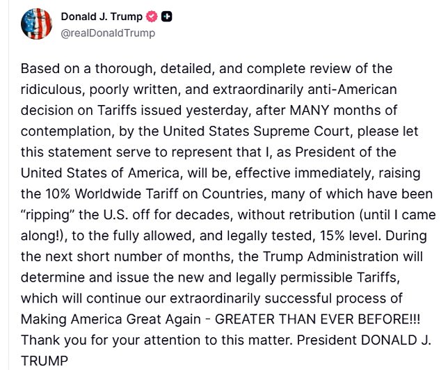 Trump Raises Tariffs to 15% in Historic Move Under Section 122 Following Supreme Court Ruling