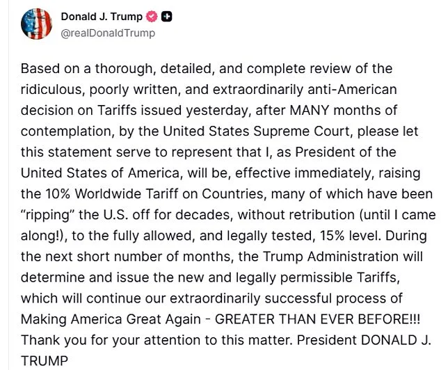 Trump Raises Tariffs to 15% in Historic Move Under Section 122 Following Supreme Court Ruling