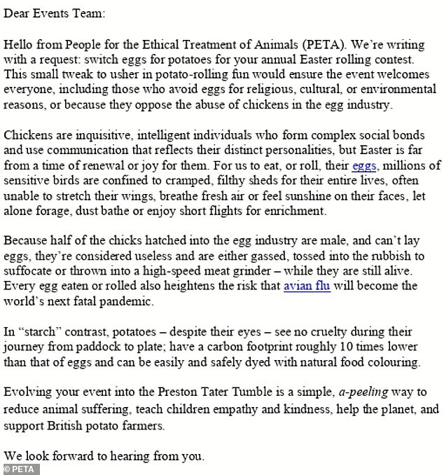 PETA Pushes for Potato Tumbles Over Egg Rolls to Curb Animal Suffering