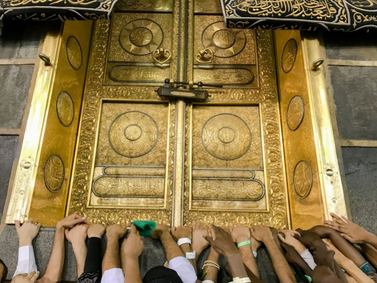 Millions gather in Mecca for Hajj as gold-adorned Kaaba stands at spiritual center.
