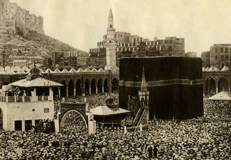 Millions gather in Mecca for Hajj as gold-adorned Kaaba stands at spiritual center.